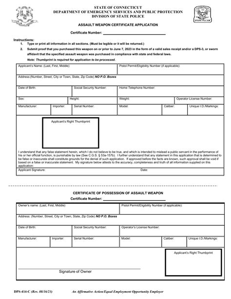 Form Dps 414 C Download Fillable Pdf Or Fill Online Assault Weapon Certificate Application