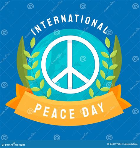 International Peace Day Poster Card With Earth And Olive Branch Flat