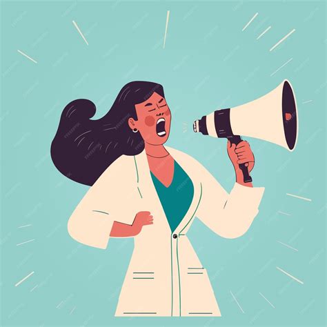 Premium Vector Woman Speaking Into Megaphone Minimalistic Vector