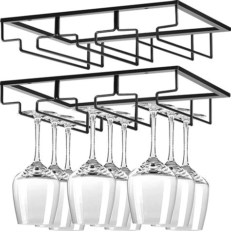 Dianoo 18cm Black Wine Glass Rack Under Cabinet Hanging Stemware Holder For Bar Dining Room 2