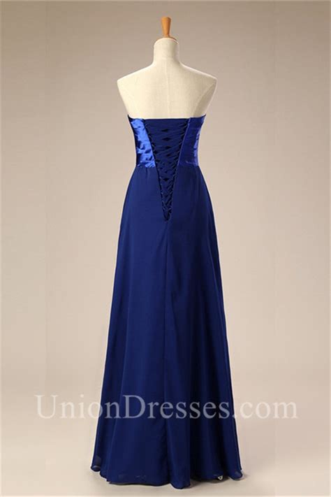 Sheath Sweetheart Empire Waist Long Royal Blue Chiffon Beaded Prom Dress