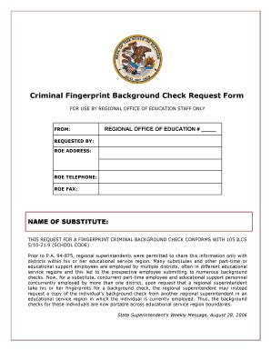 Fillable Online Criminal Fingerprint Background Check Request Form