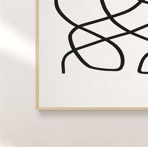 Continuous abstract line art print with black brush strokes on off ...