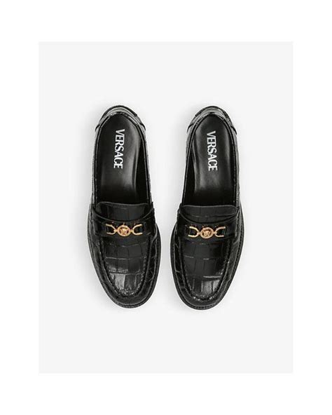 Versace Medusa Croc Embossed Leather Loafers In Black Lyst