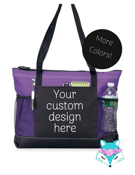 CUSTOM Zipper Tote Bag With Pockets Personalized Carryall Canvas