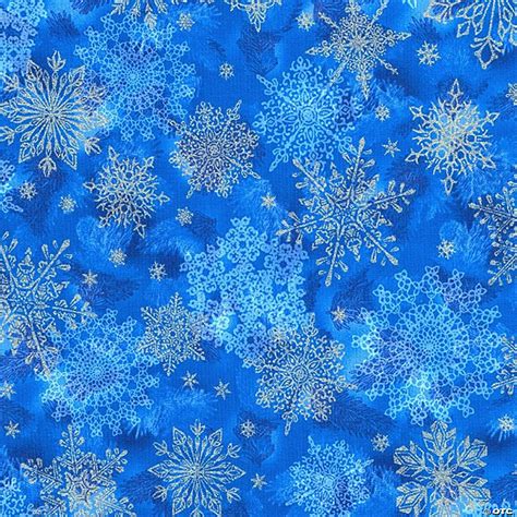 Holiday Flourish Christmas Blue Snowflakes Cotton Fabric Kaufman