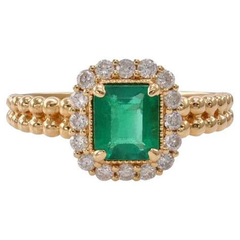 Antique Natural Halo Emerald Diamond Engagement Ring Minimal Eternity