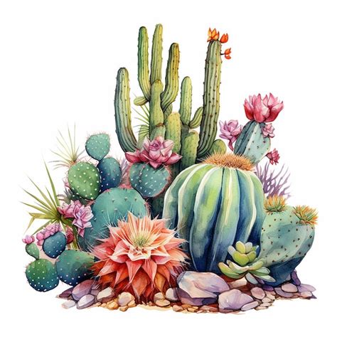 Premium Photo Cactus Sublimation Watercolor Illustration With White