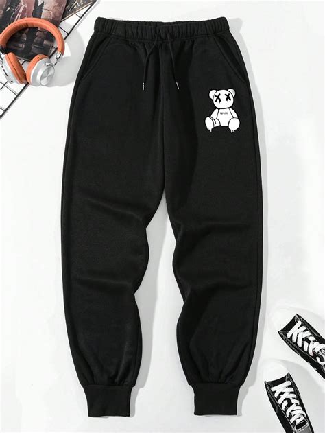 Men Bear Print Drawstring Waist Sweatpants Shein Usa