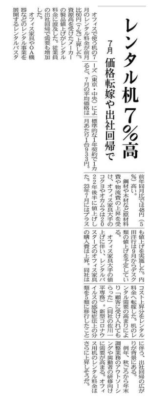 「日本経済新聞」にレンタル机の記事が掲載されました。 株式会社レンタルバスターズ