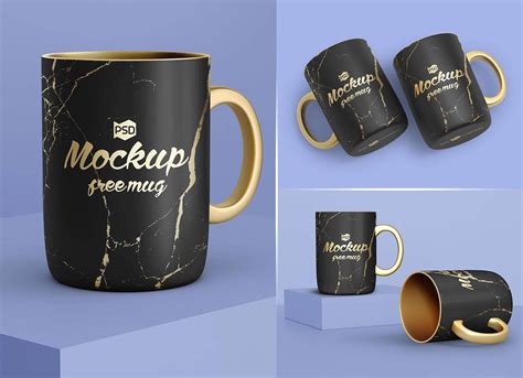 Free Golden And Black Mug Mockup Psd Set Good Mockups