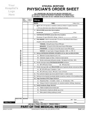 Fillable Online Physicians Order Sheet Hospital Forms Fax Email Print