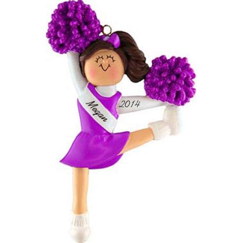 Cheerleader In Purple Uniform Brunette Hair Personalized Ornament