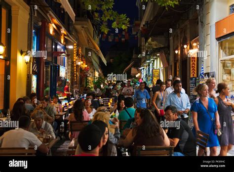 Night view of Plaka district, Athens, Greece Stock Photo - Alamy