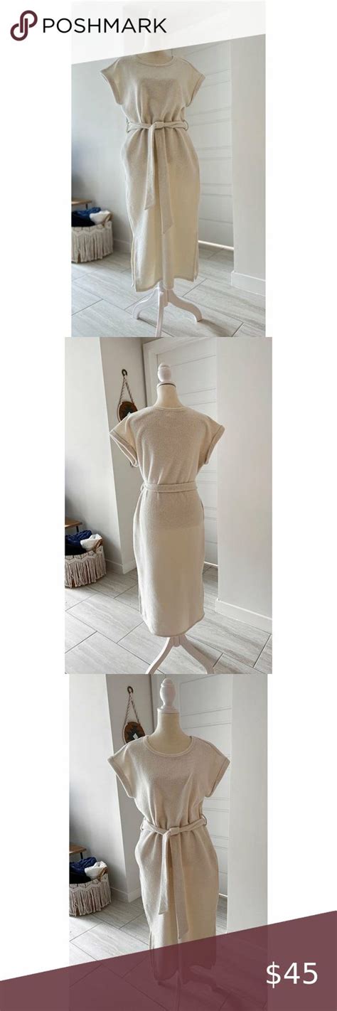 Caslon Textured Knit Tie Waist Cotton Blend Midi Dress In Ivory Size M