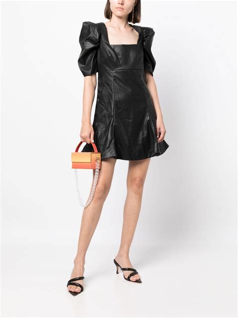 Likely Alia Faux Leather Puff Sleeve Mini Dress In Black Modesens