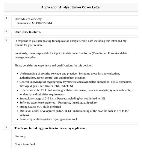 Application Analyst Senior Cover Letter Velvet Jobs