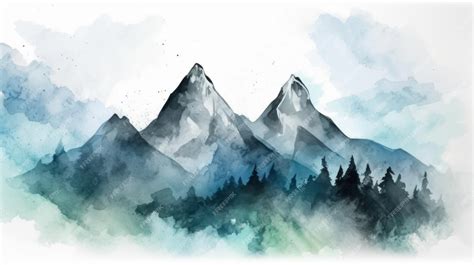 Premium Ai Image High Quality Watercolor Mountain Silhouette Painting