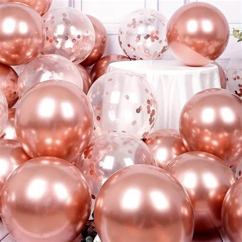 12 Metallic Chrome Rose Gold Confetti Balloon Bouquet 10pk