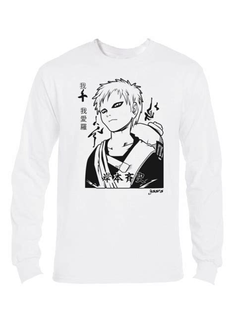 Naruto Gaara Shippuden Cara Stencil Gara Anime Polera Manga Larga