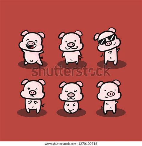 Set 6 Pigs Various Posture Vector De Stock Libre De Regalías