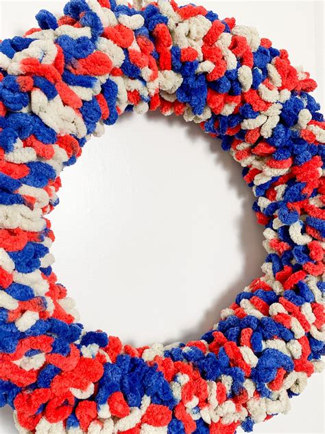 Patriotic Loopy Yarn Wreath Red White Blue Decor Everyday Etsy