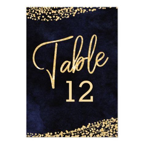 Navy Blue Watercolor Gold Wedding Table Numbers Zazzle Gold Table