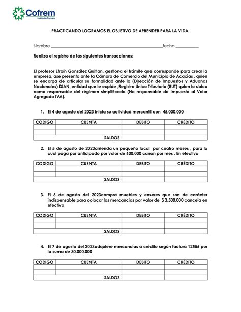 Parcial Practicio De Asientos Contables Simples Practicando Logramos