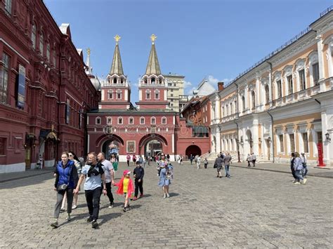 Moscow Russia June Tourists On Red Square In Front Of The