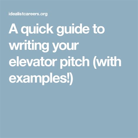 A Quick Guide To Writing Your Elevator Pitch With Examples Resume