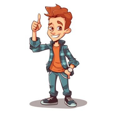 Confident Clipart Cartoon Teenage Boy Pointing His Finger To The Right