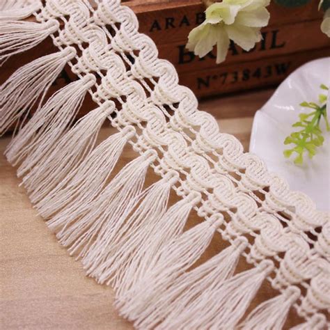 6 5cm Wide Beige Cotton Tassel Lace Dangling Fringe Lace Trims For DIY