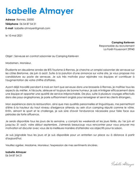 Lettre De Motivation Pour Emploi Saisonnier Exemple Gratuit