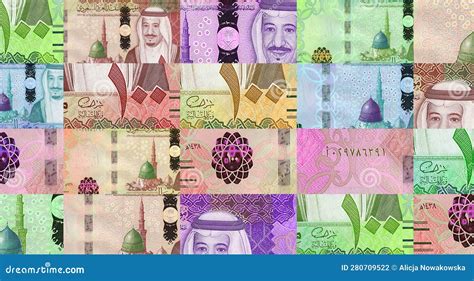 Saudi Arabia Rial Sar Banknotes Abstract Color Mosaic Pattern Stock