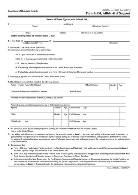 Affidavit Of Support Form I 134 Sample 2024