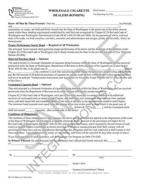 Fillable Online Washington Cigarette Dealer Bond Form Integrity