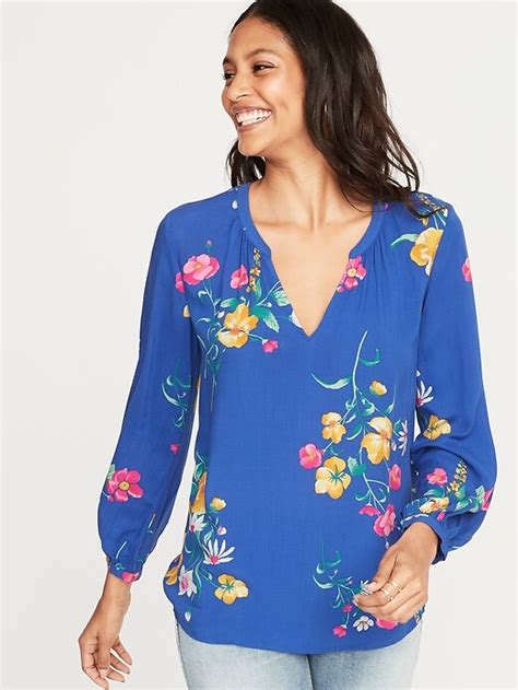 Floral Print Split Neck Blouse For Women Old Navy