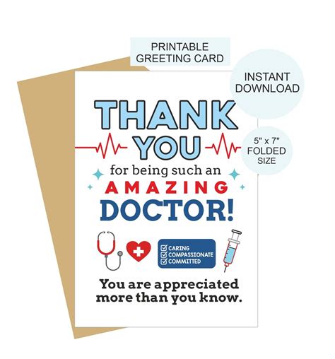 Doctor Thank You Card Printable Doctor Appreciation Cards Doctor