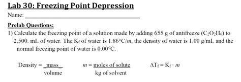 Solved Lab Freezing Point Depression Name Prelab Questions