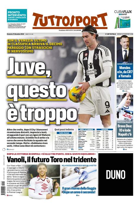 Prima Pagina Tuttosport Juventus Questo è Troppo Pianeta Milan