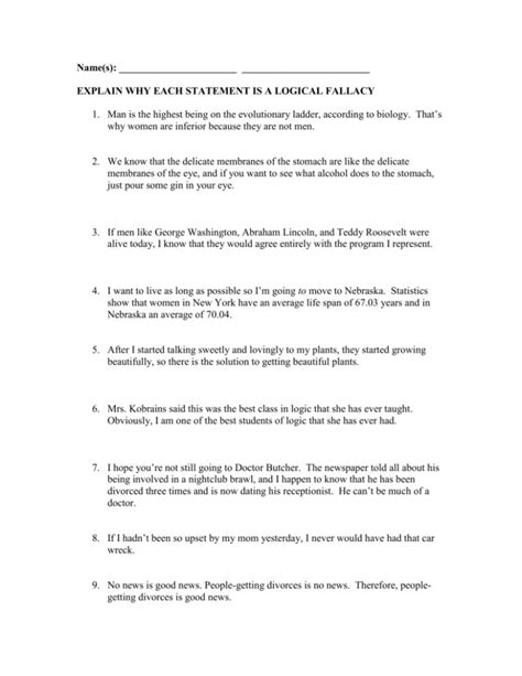 Logical Fallacies Worksheet With Answers Db Excel