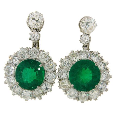 Emerald AGL Cert Diamond Platinum Dangle Earrings For Sale at 1stdibs