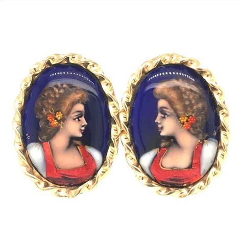 Vintage K Yellow Gold Limoges French Portrait Ename Gem