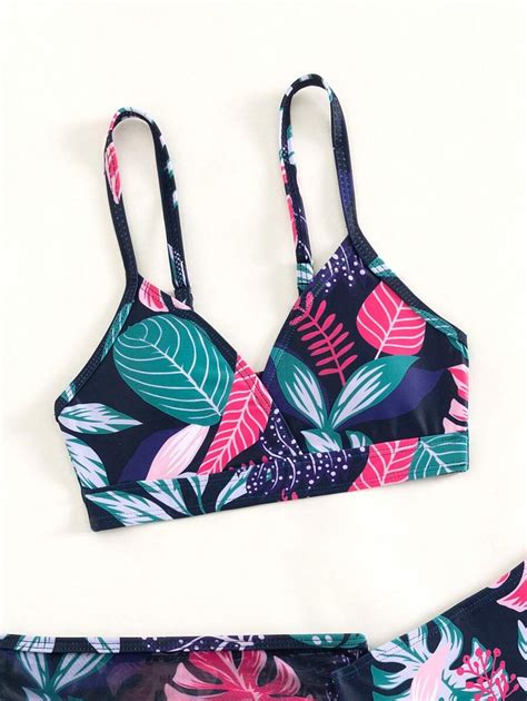 Conjunto De Bikini Con Estampado Tropical Y Falda De Playa Para Ni A