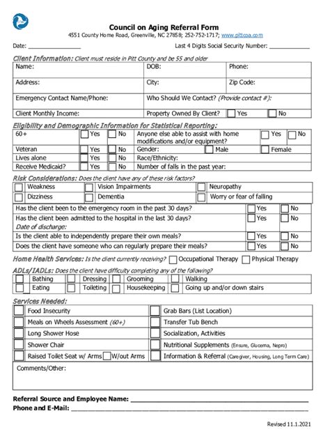 Fillable Online Council On Aging Referral Form County Home Road