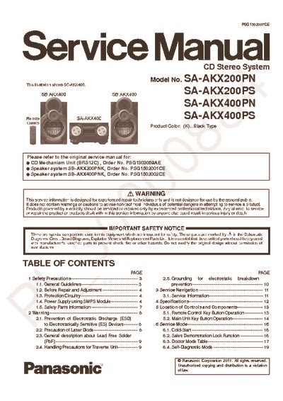 Panasonic Sa Akx200 Sa Akx400 Service Manual Repair Schematics