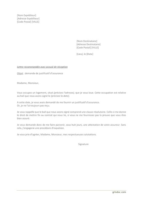 Lettre De Demande De Justificatif Dassurance DOC PDF Page 1 Sur 1