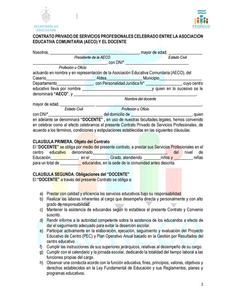 Contrato Docente Proheco Contrato Privado De Servicios