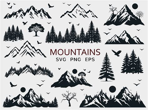 Mountain Svg Clipart Mountains Silhouette Png Bundle Etsy