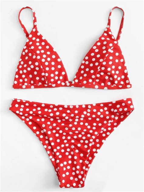 Ruched Detail Polka Dot Bikini Set SheIn Sheinside Polka Dot Bikini